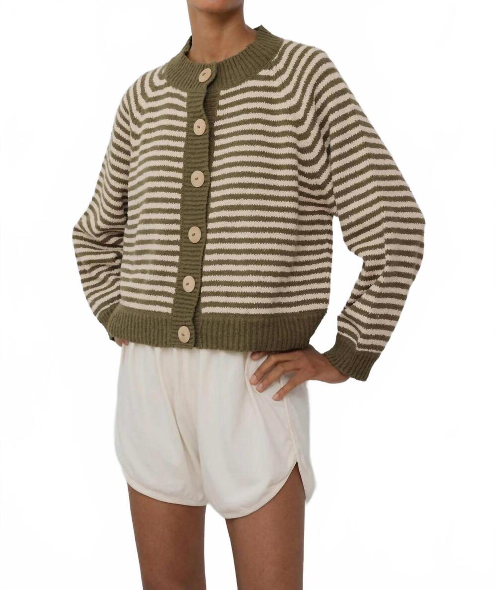 NEW WOL HIDE striped bomber cardigan in olive